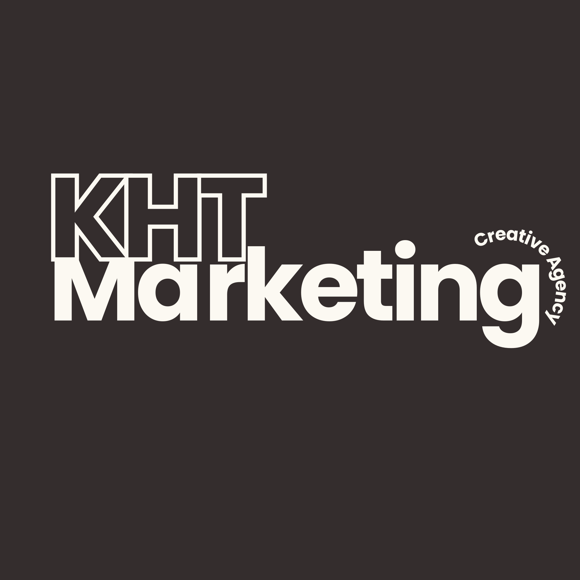 Black background with large white text reading 'KITE MARKETING'. Smaller curved text around the right side says 'Creative Agency'.