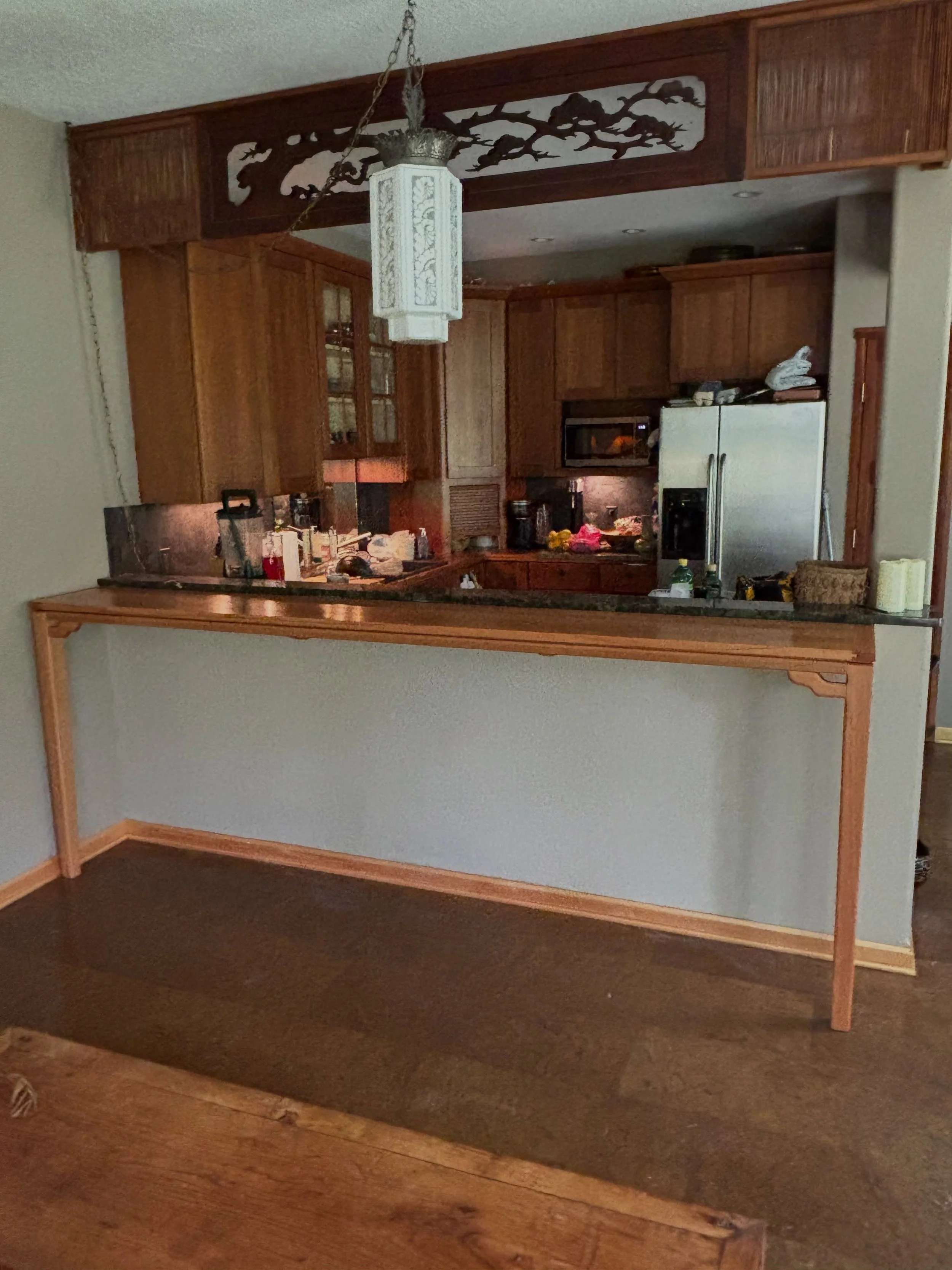 Chinese-inspired cherry bar is installed! We moved the overhead lamp, too and it all looks fabulous together. This bar has a part linseed oil finish so it&rsquo;ll darken with age even more than cherry already does. 
.
.
.
#hornbeamcraft #custombar #