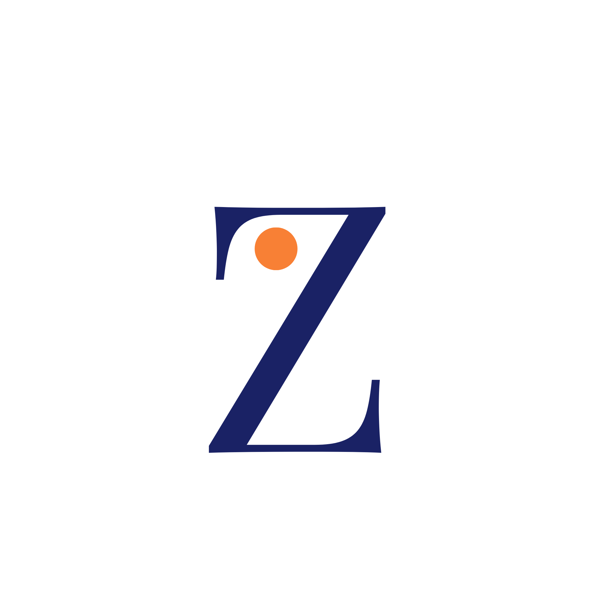 A stylized logo with a dark blue Z, an orange circle, and a black composition