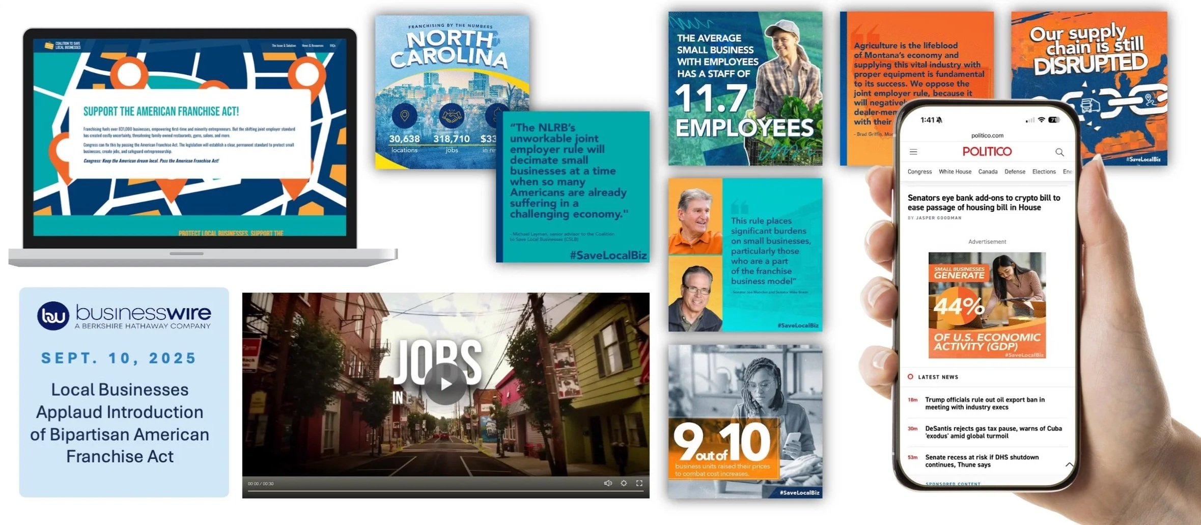 A hand holding a smartphone next to a laptop displaying various websites on its screen.