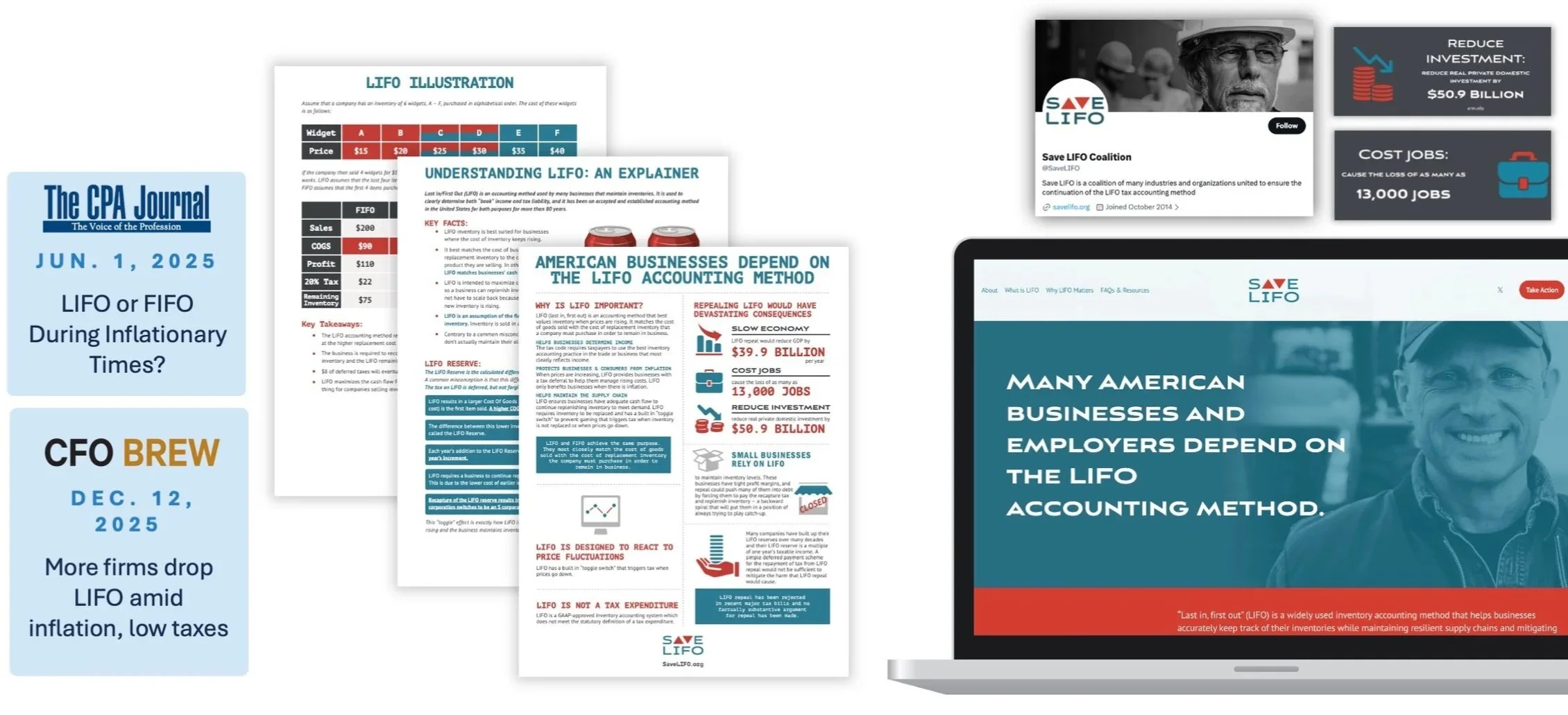 Website homepage of a business and accounting firm featuring services, contact information, and client testimonials.