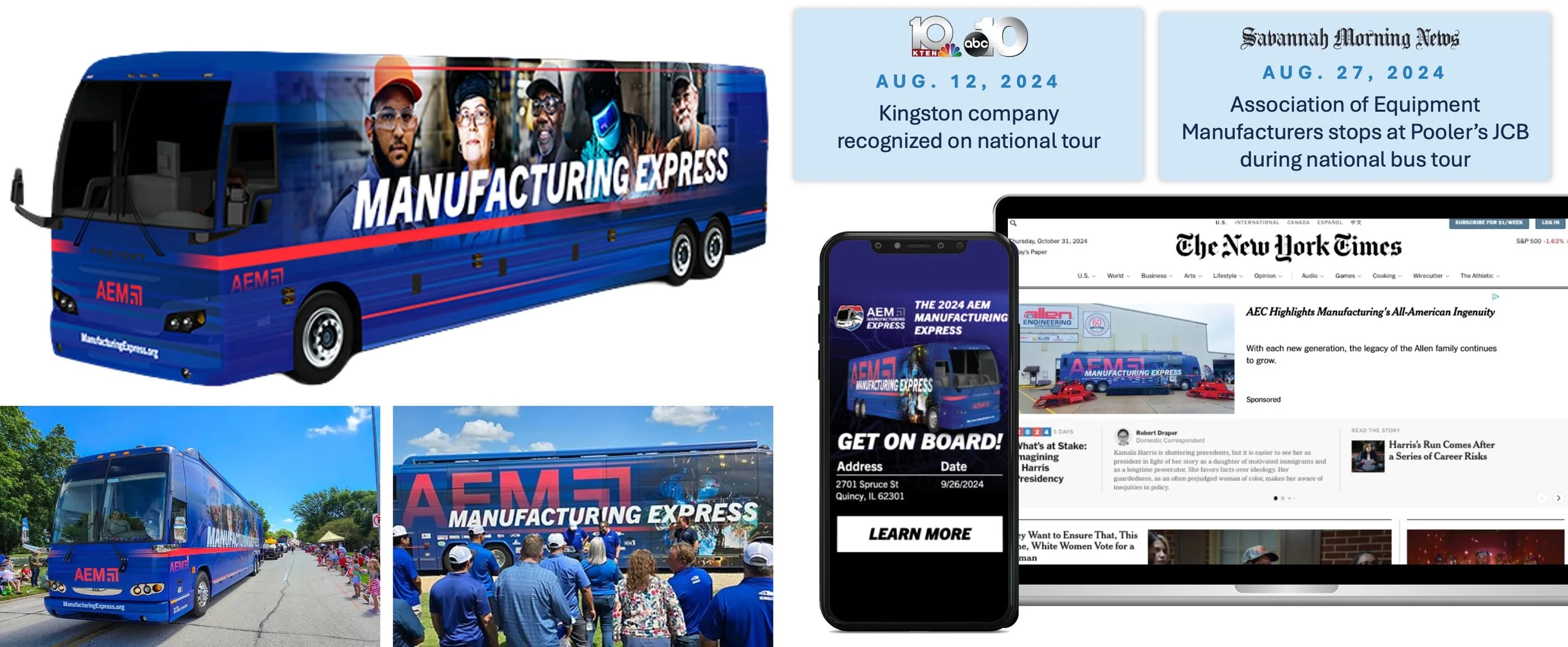 A bus featuring a large digital screen alongside a mobile phone, showcasing modern transportation technology.