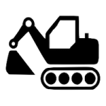 A black silhouette of a bobcat mini excavator