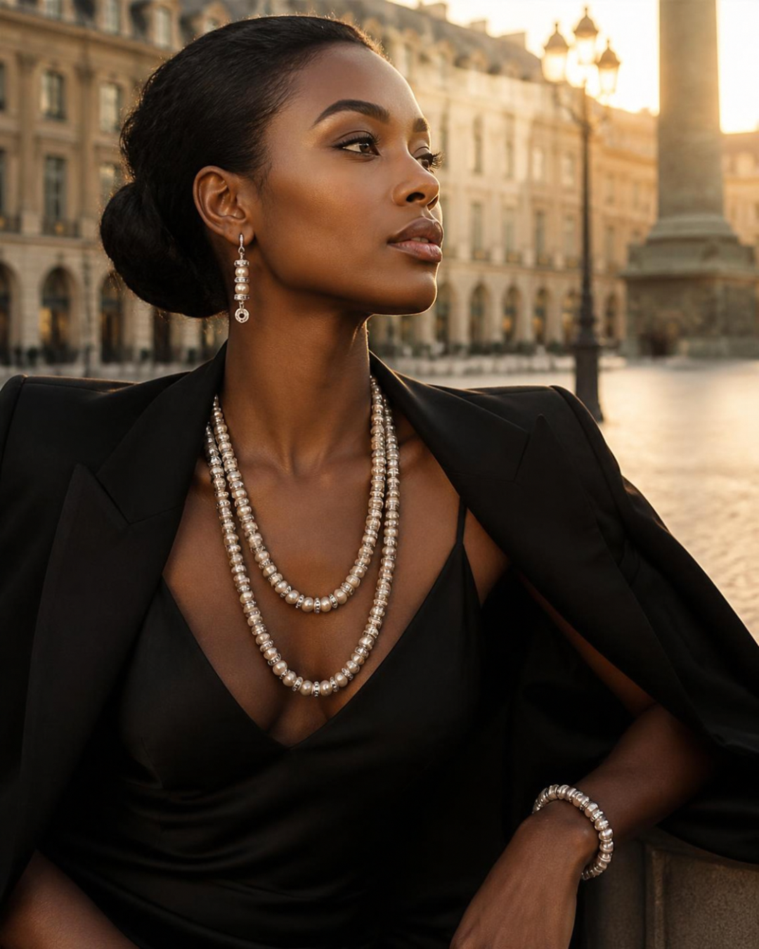 Parure "Prestige" – Ensemble Collier Double Rang, Bracelet et Boucles d'Oreilles en Argent