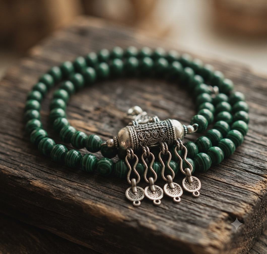 Collier Artisanal en Malachite - Création Unique Atelier Éclat Nomade