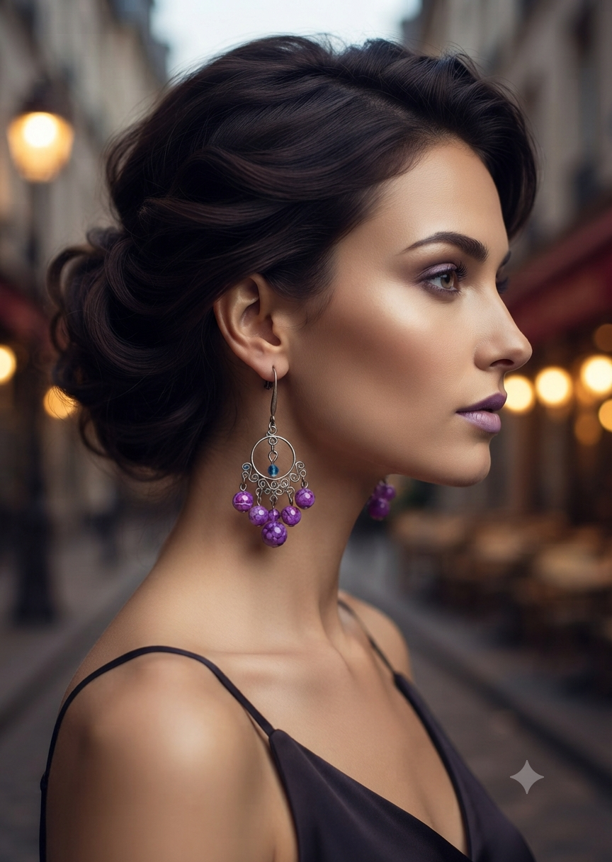 Boucles d'Oreilles Artisanales 'Violet Mystique' - Atelier Éclat Nomade