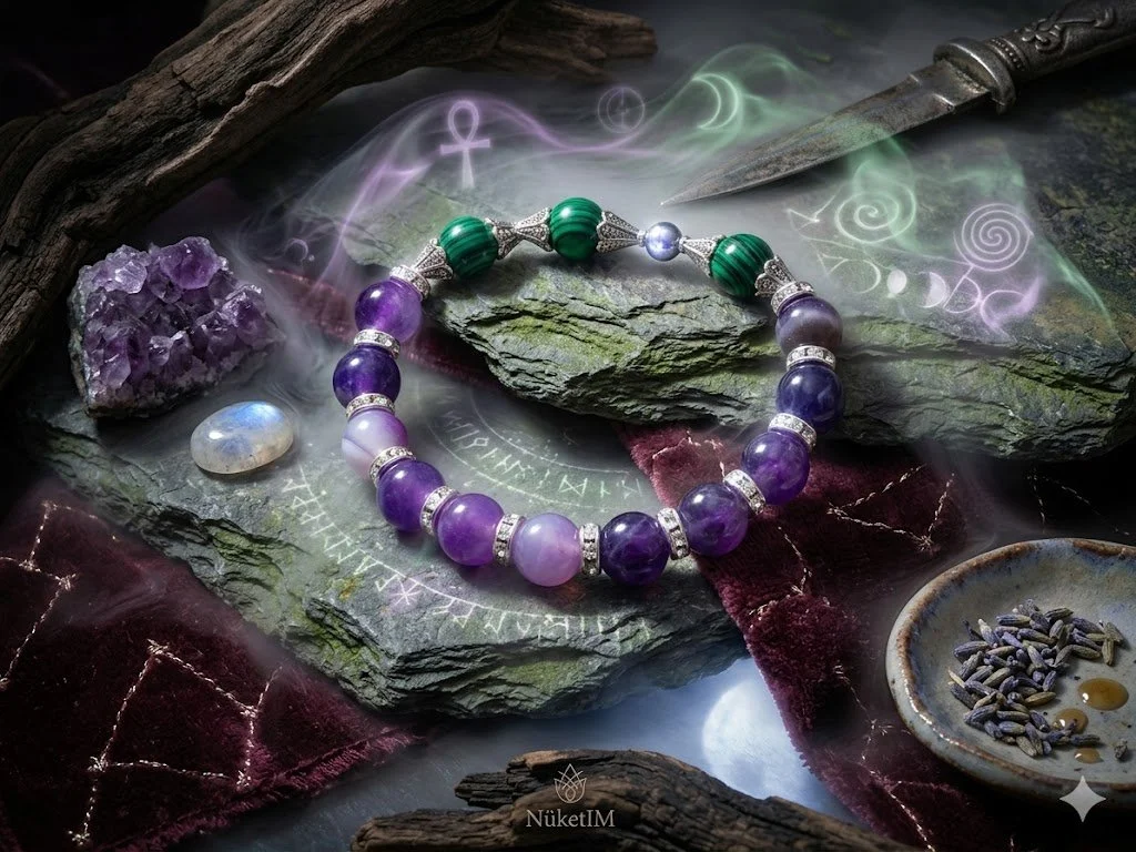 Bracelet « L'audace des contrastes » – Malachite & Harmonie Violette (Pièce Unique)