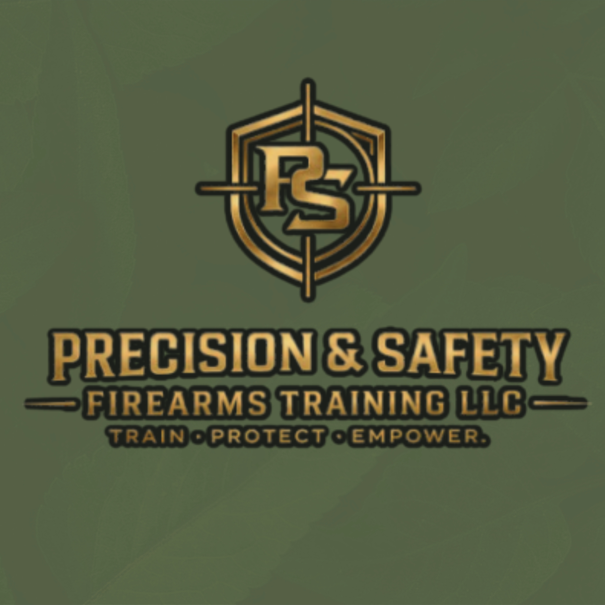 Logo with a gold shield and the letters 'PS' in the center, on a green background with a leaf pattern.