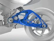 Futuristic motorcycle design with blue frame