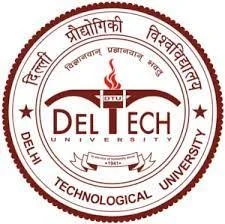Seal of Delhi Technological University with circular design and Hindi and English text.