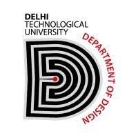 Logo of Delhi Technological University Department of Design, featuring stylized black and white letter D with a red circle accent.