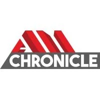 Logo with red and gray stylized letters "AM" and "CHRONICLE."