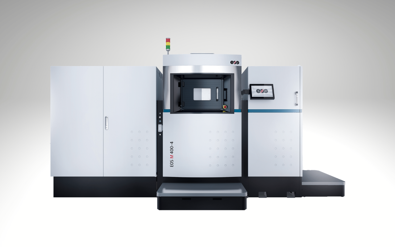 Industrial 3D printer, EOS M 400-4, with closed doors and control panel.