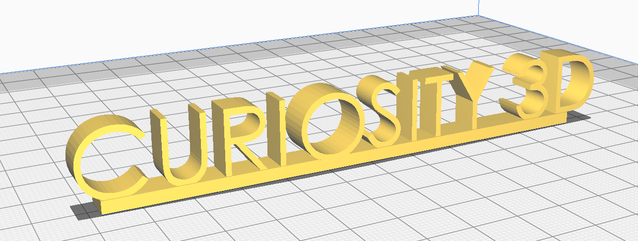 3D model of the text "CURIOSITY 3D" on a grid.