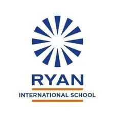 Logo of Ryan International School featuring a stylized blue sunburst design above the school name.