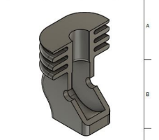 3D model of a mechanical component with a cutaway view showing internal structure
