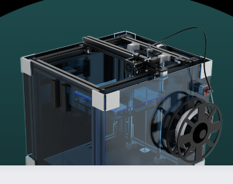 A 3D printer with a filament spool attached.