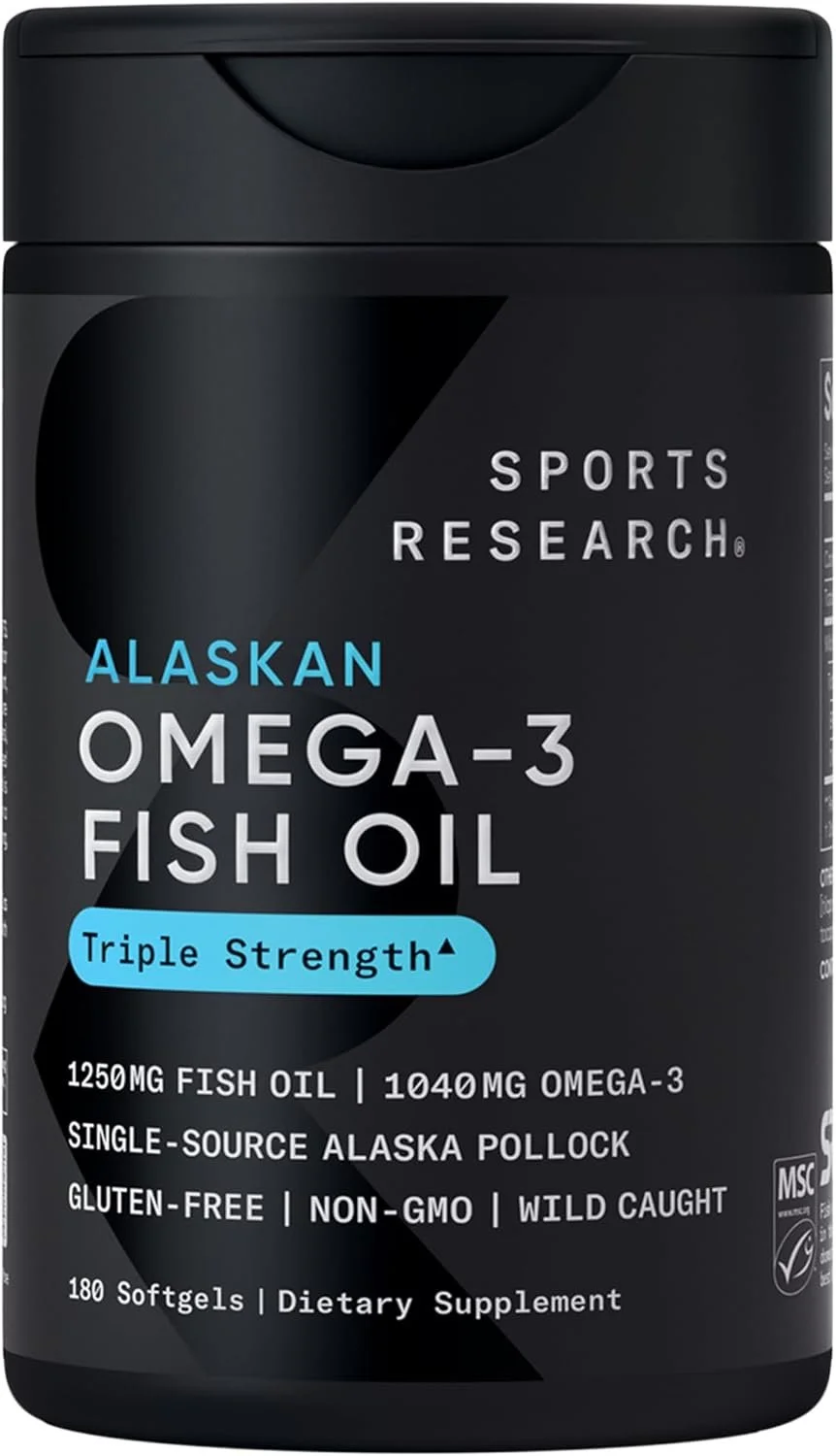Bottle of Sports Research Alaskan Omega-3 Fish Oil Rivers Psychiatry & Wellness Molly Pritchard