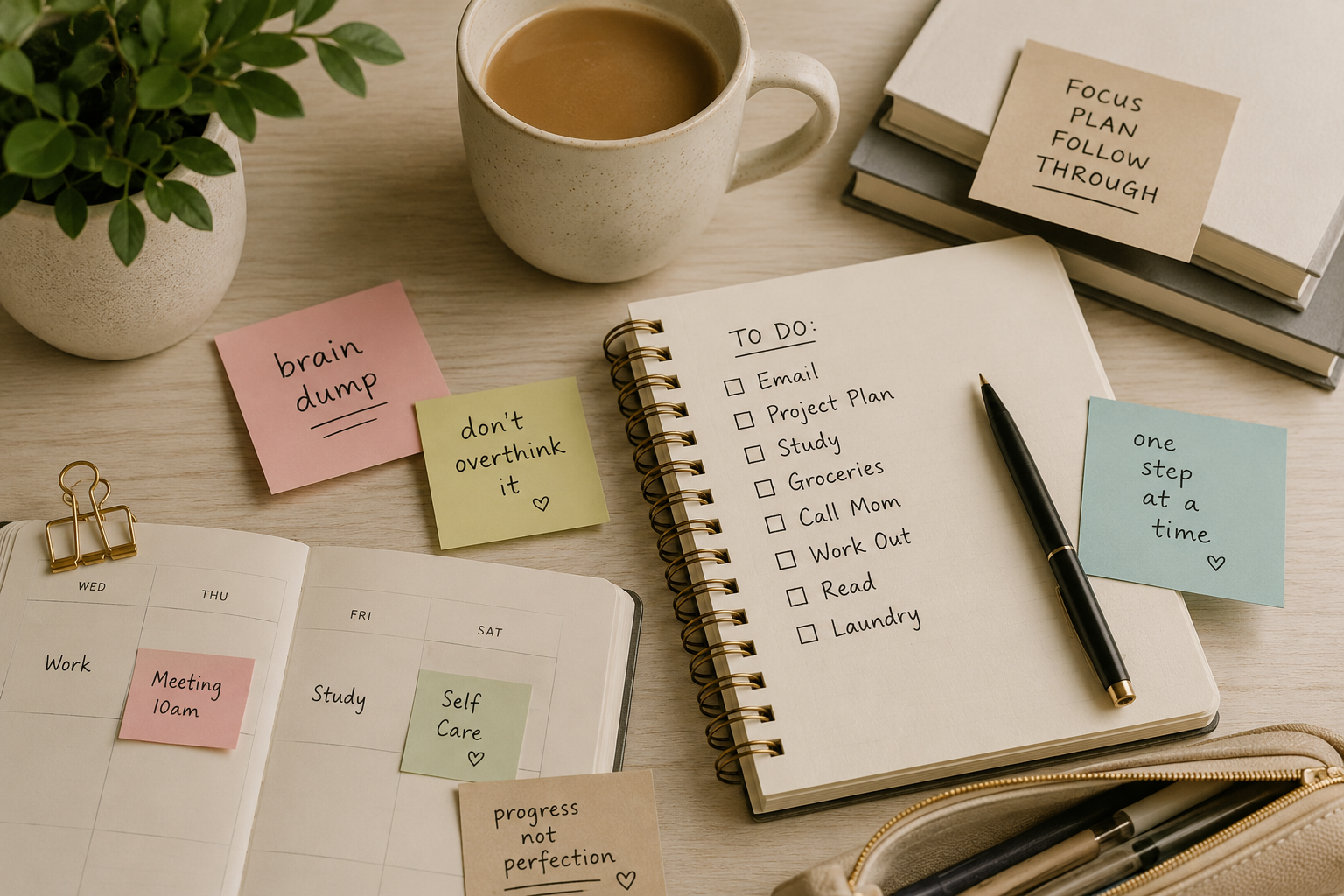 Adult ADHD and executive functioning support including focus, organization, time management, and productivity strategies.