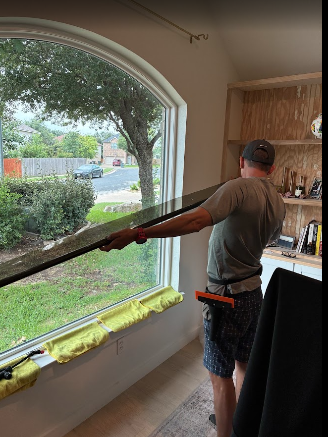 Before: the clear, untinted window prior to installation
