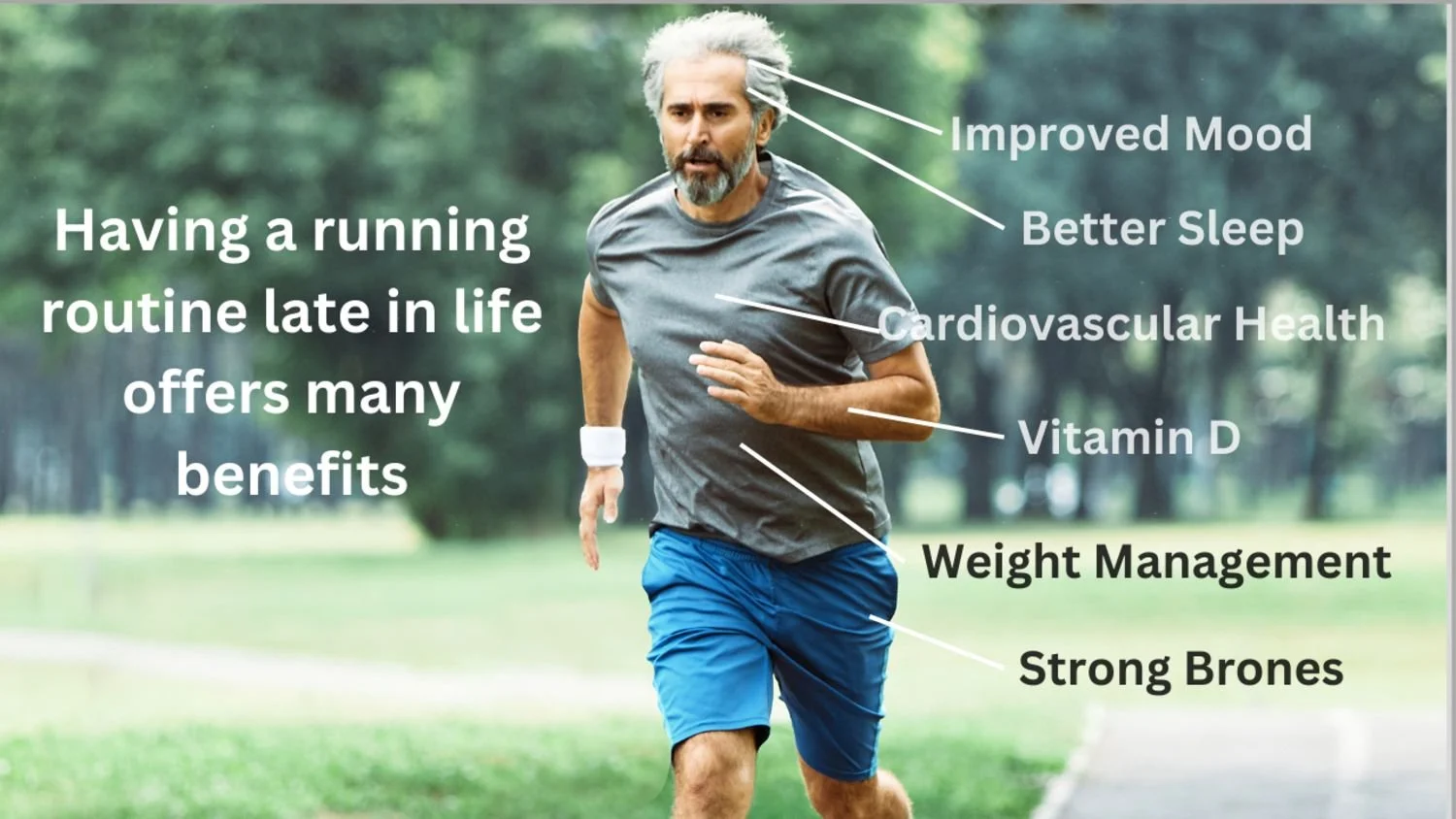 Older adult running outdoors showing benefits of running late in life