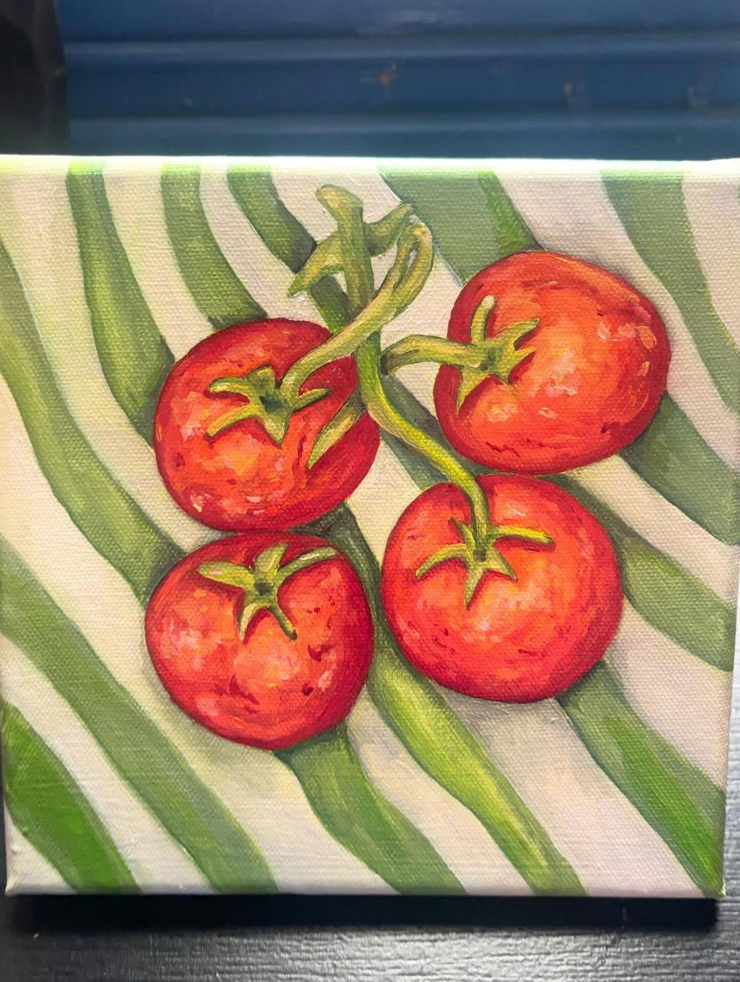 Some fun tomatoes (inspired painting) : 
8&rdquo; x 8&rdquo; 
oil painting