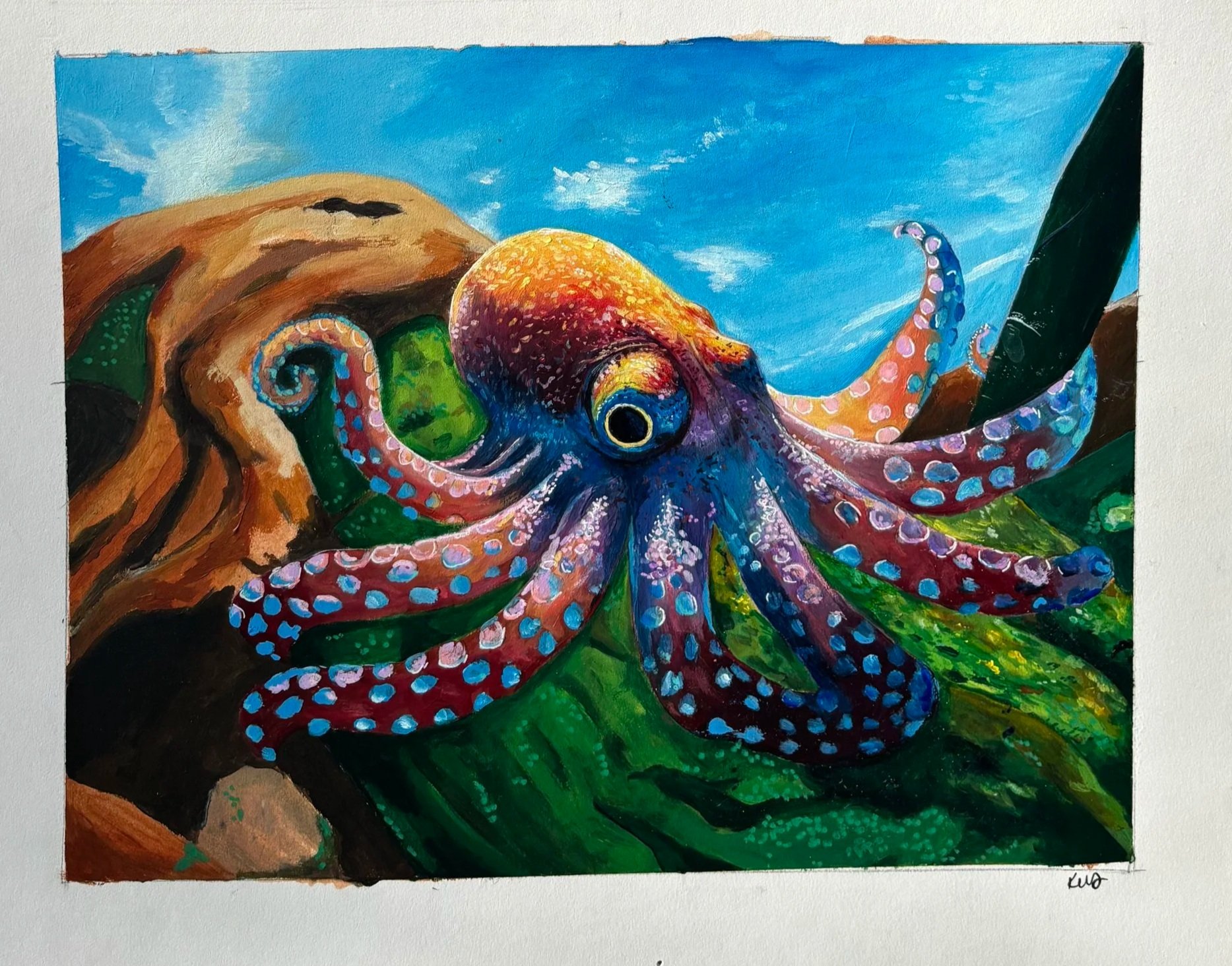 Project Prompt:
Two things that would not coincide in nature
"Octopus on Tree Bark"
8"x10" Acrylic on Poster Board