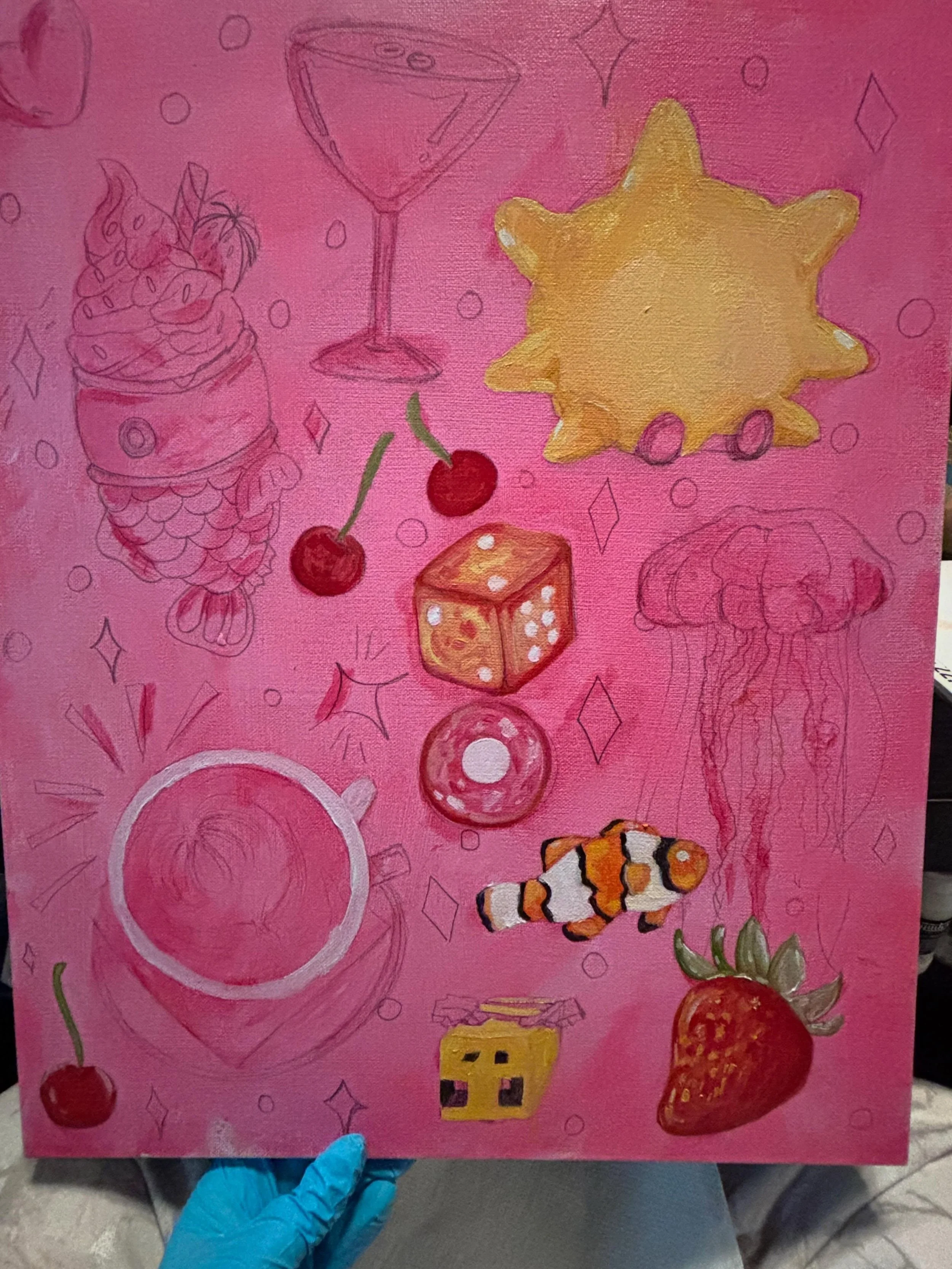 A work in Progress piece called &ldquo;Things I like&rdquo; 
18&rdquo;x24&rdquo; Canvas 
Oil Paint
