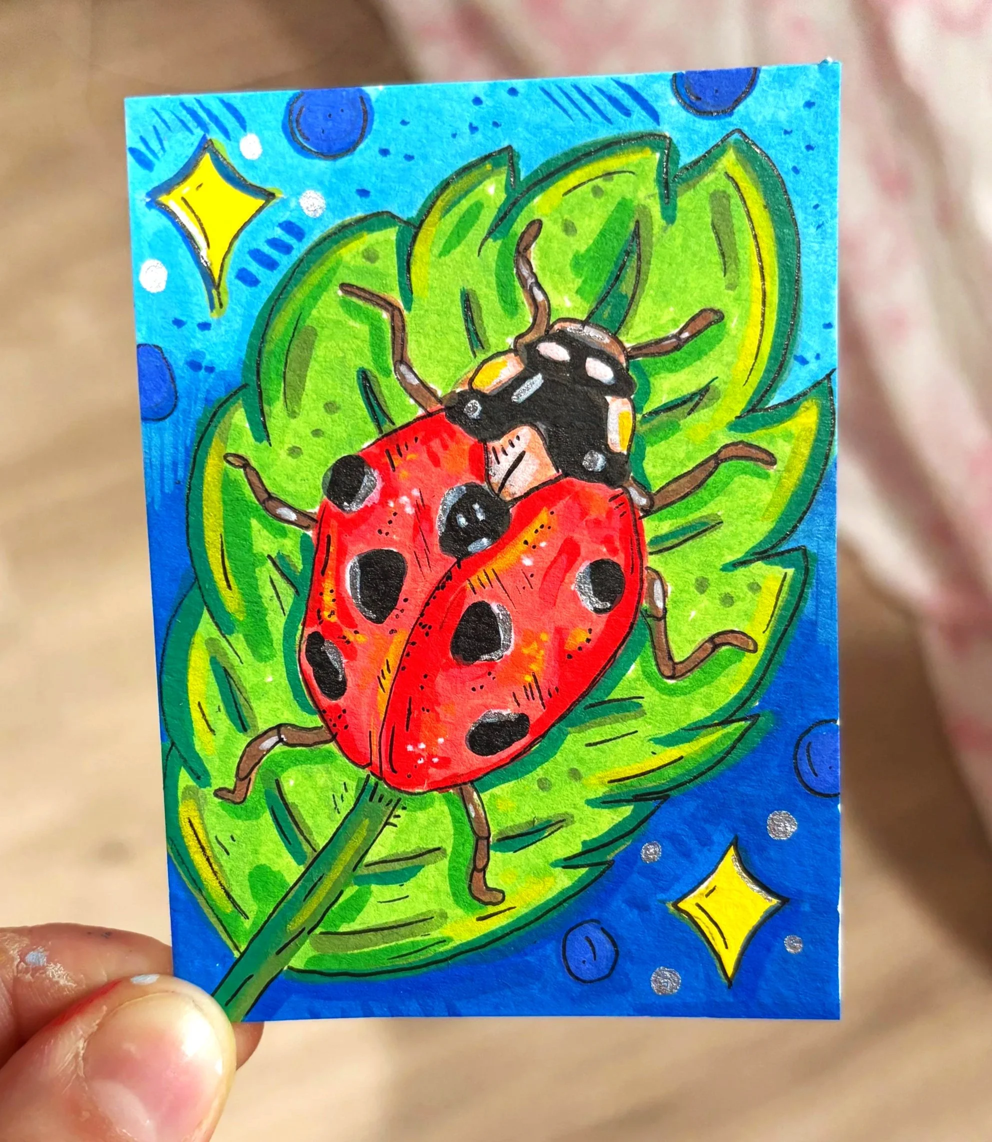 2.5" by 3.5" ACEO of a Ladybug