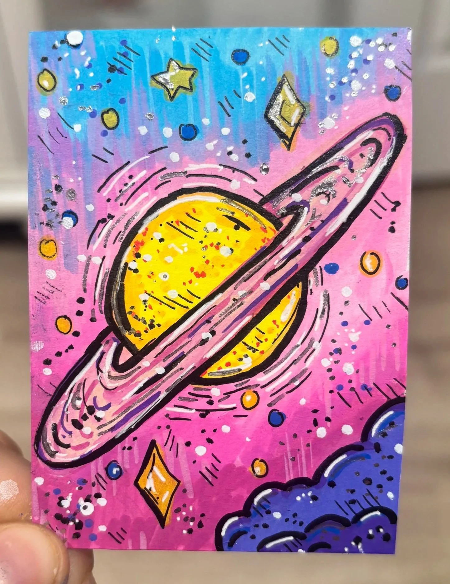 "Saturn Orbiting"
2.5" by 3.5"