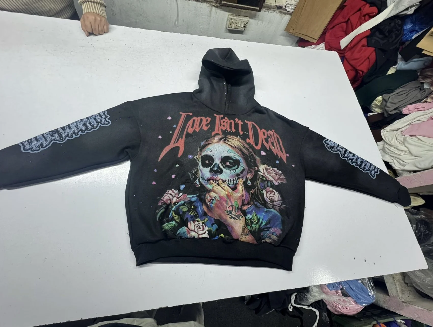SAMPLE MERCH - " LOVE ISN'T DEAD " CANDY SKULL HOODIE