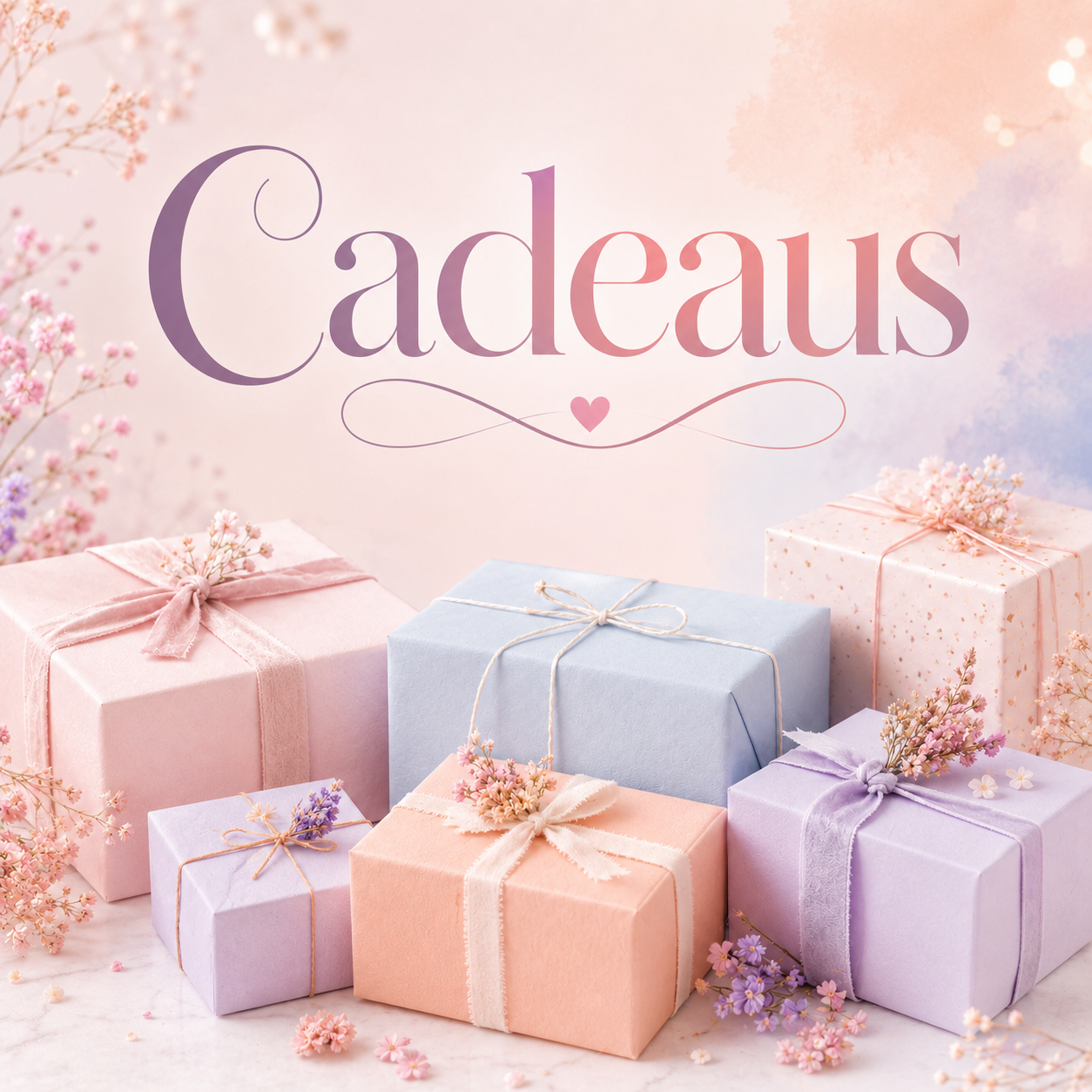 Pastel achtergrond met cadeaus en het woord cadeaus