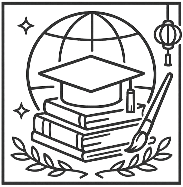 Geometric drawing of an outline square with sections divided by vertical, horizontal, and half circle lines.