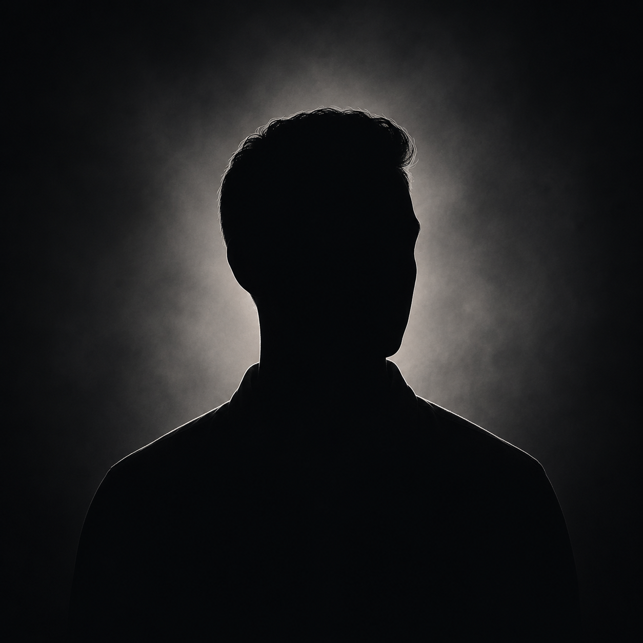 Silhouette of a man with short hair against a light background, creating a shadowed profile view.