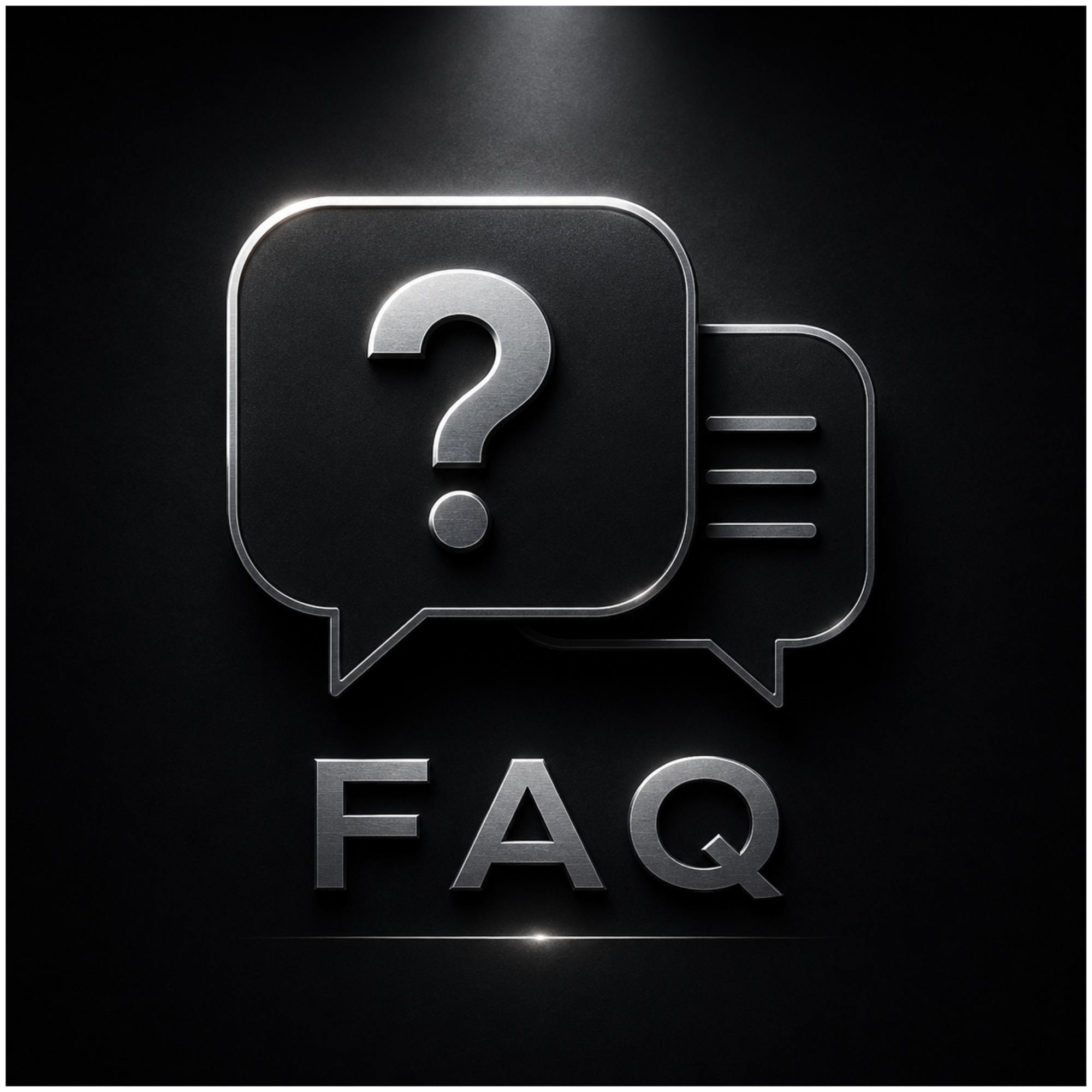 A metallic logo with the word "FACE" underneath, featuring overlapping speech bubble shapes with a question mark inside one of them, set against a dark background.