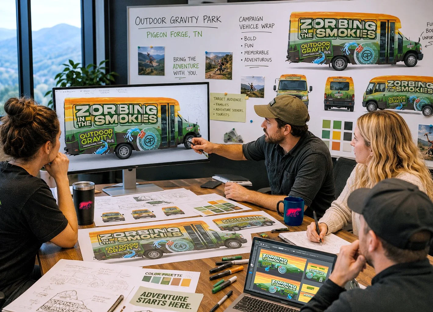 Smokies Design creative team providing graphic design, branding, website design, and marketing services for businesses in Gatlinburg, Pigeon Forge, Sevierville, and East Tennessee.