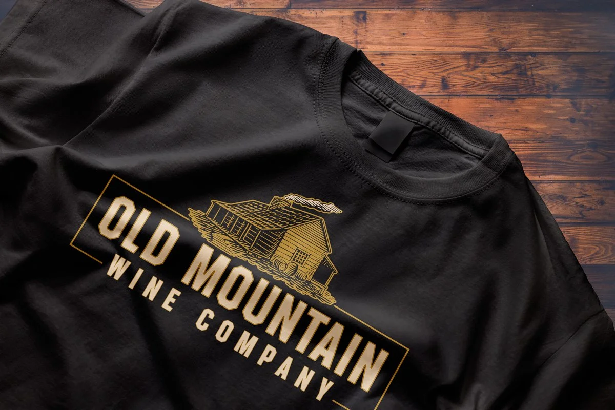 smoky mountain t-shirt design, old mountain wine company, cabin rental advertising