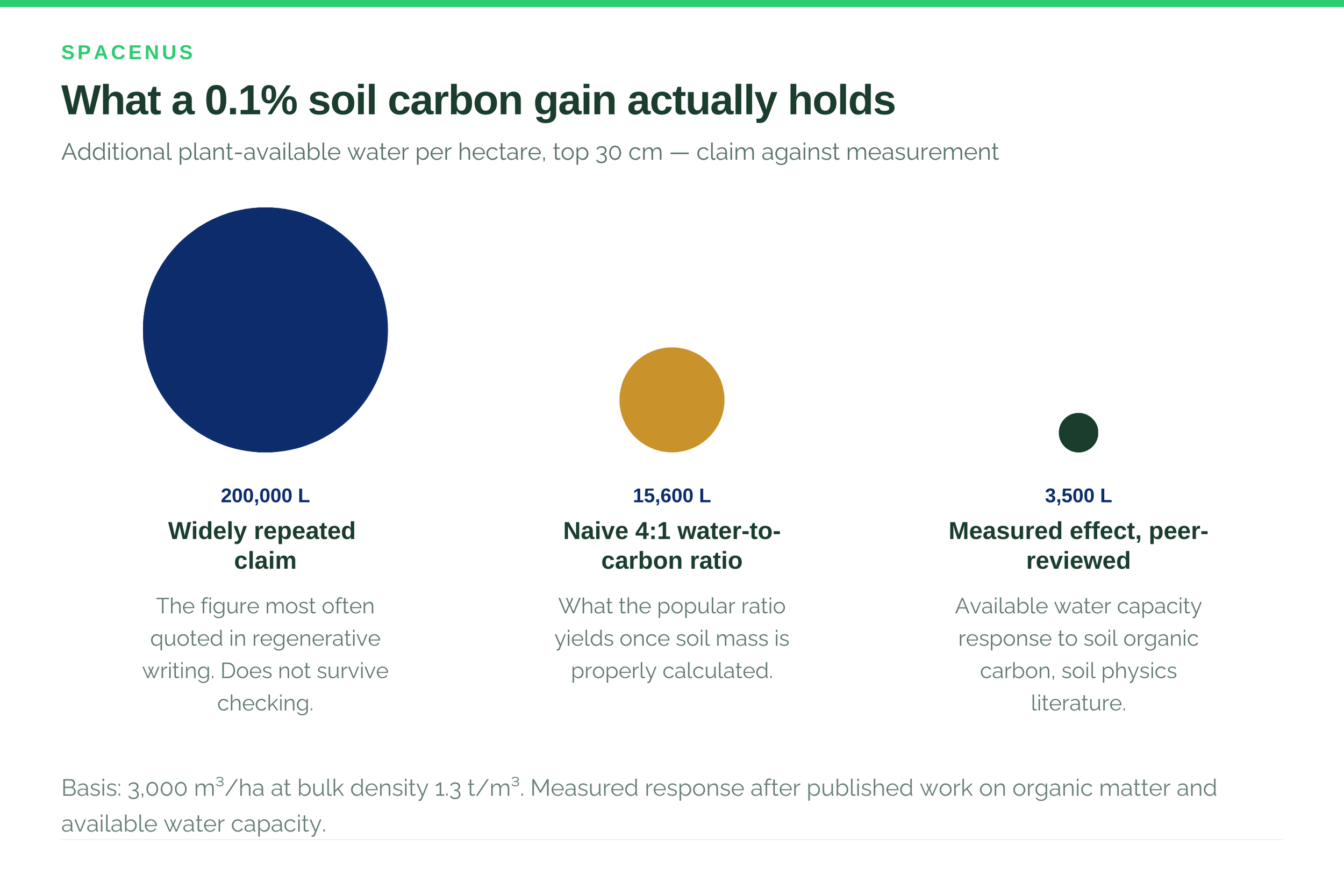 Additional plant-available water per hectare from a 0.1 percent soil organic carbon increase: popular claim, naive ratio and measured effect