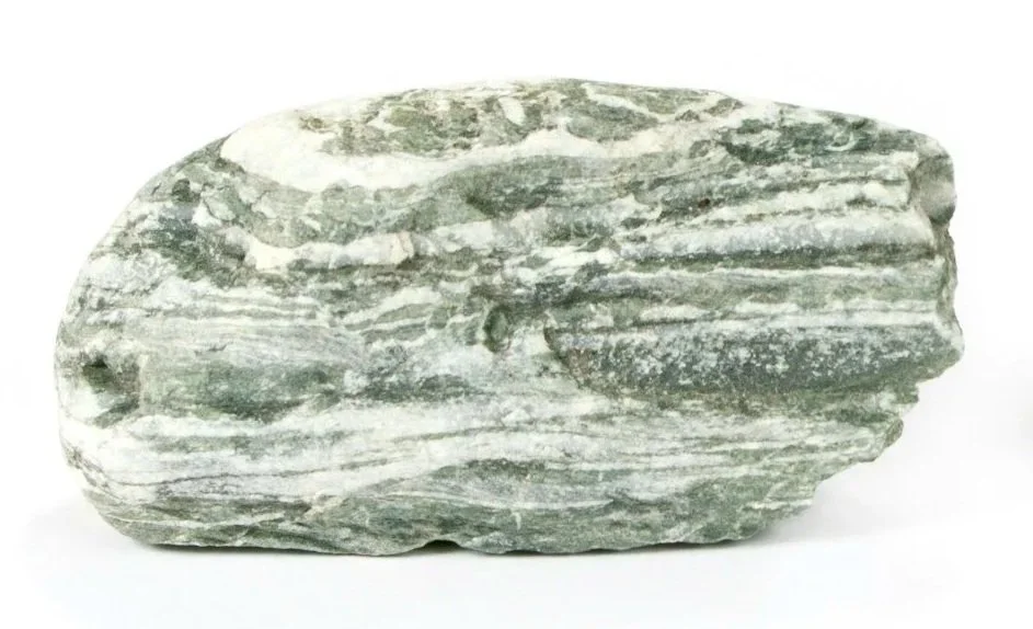 A greenish-gray marble with white veining