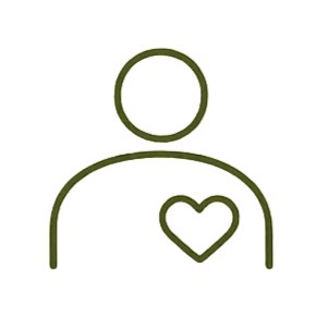 Outline of a person with a heart symbol on their chest.