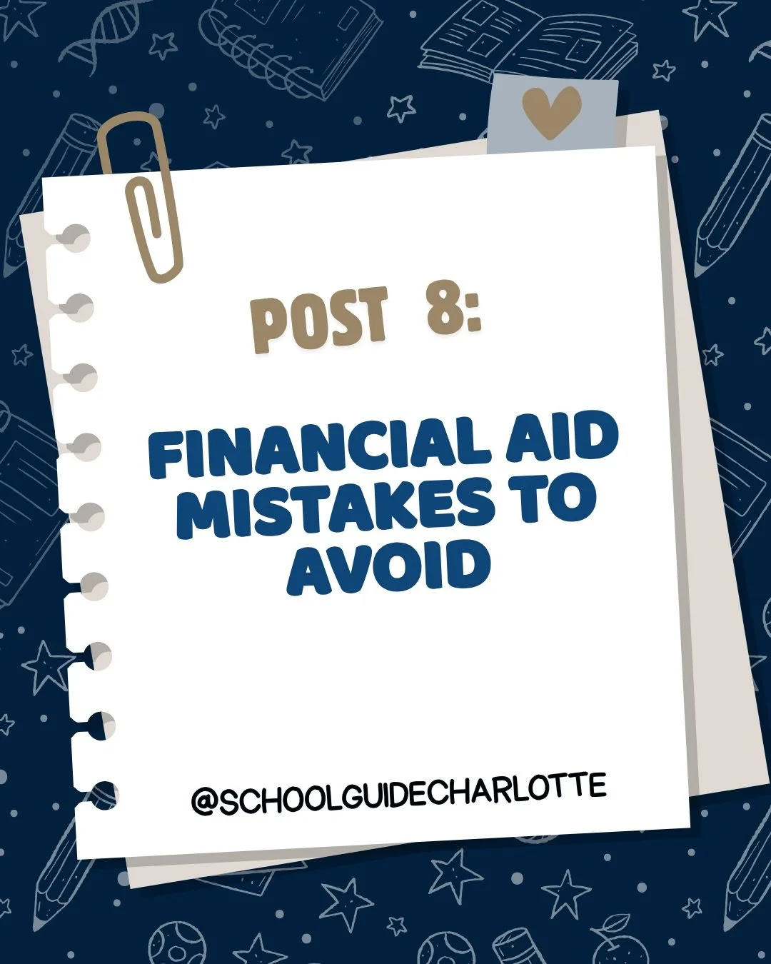 Financial aid season sneaks up fast, so here are the mistakes I see families make.

1️⃣ Waiting too long. Deadlines are often in the fall for current families and January for new ones, so it helps to know your dates early.

2️⃣ Skipping the prep. Sch