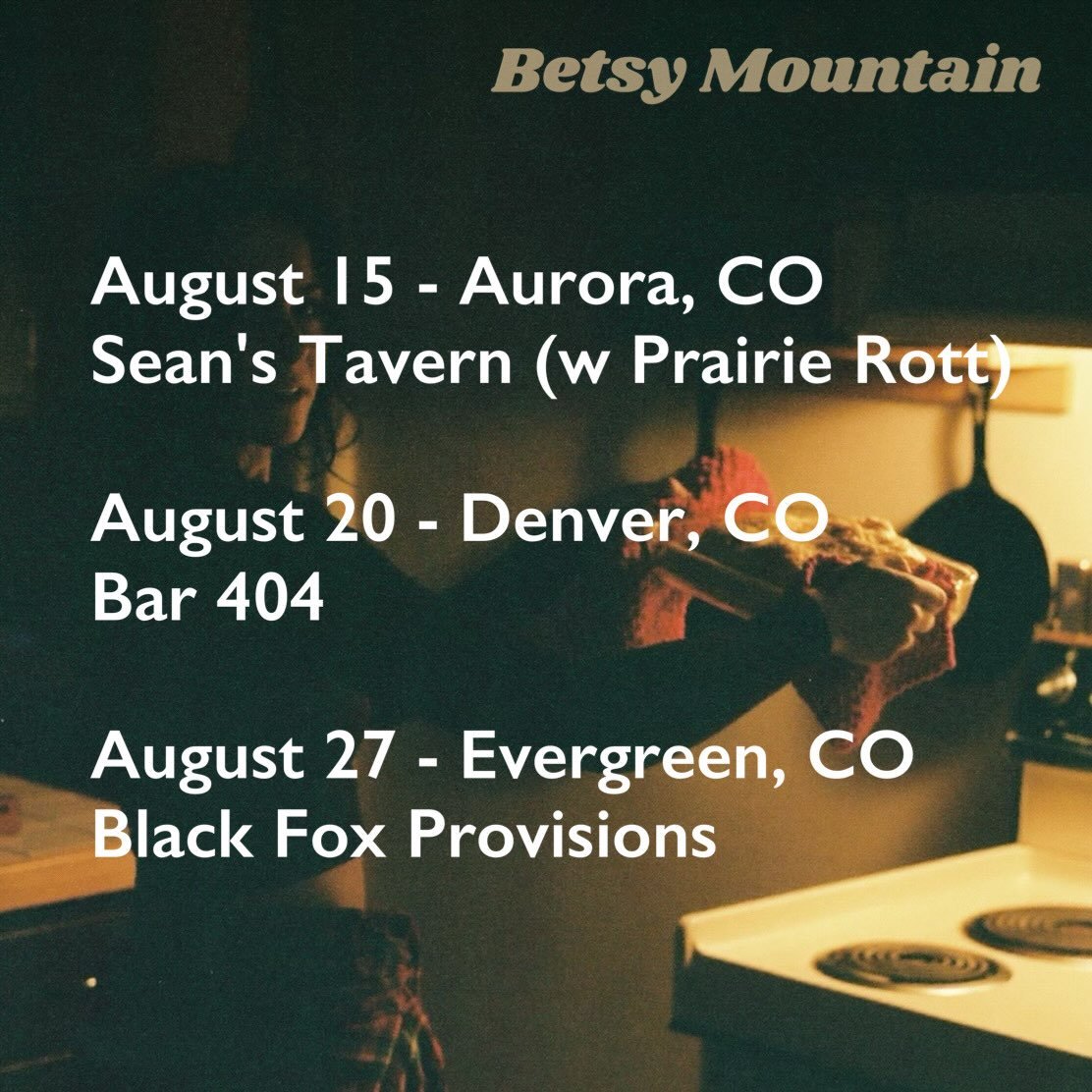 Upcoming shows:

August 15 - Aurora, CO
Sean's Tavern (w Prairie Rott)

August 20 - Denver, CO
Bar 404

August 27 - Evergreen, CO
Black Fox Provisions

Will post details closer to💋
