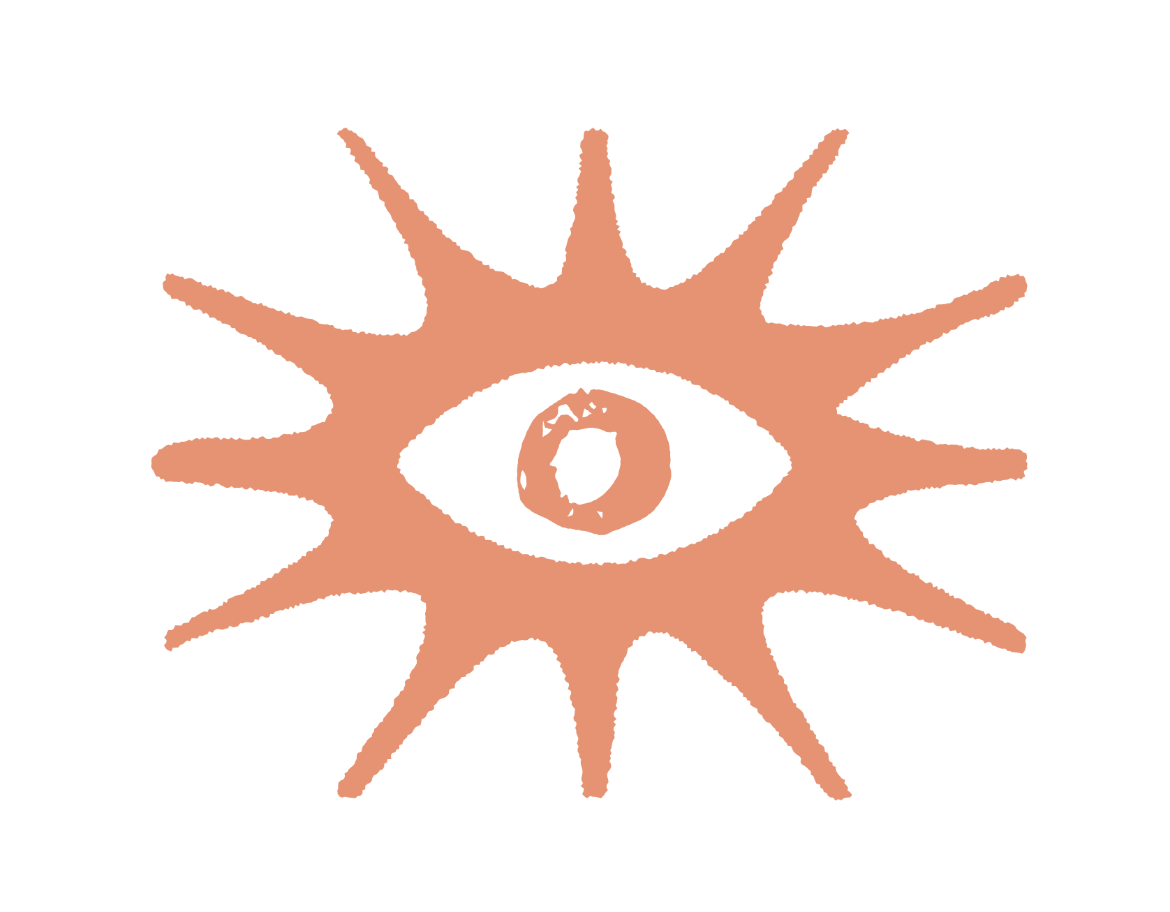 A graphic illustration of an eye with radiating lines around it, resembling an explosion or burst pattern.