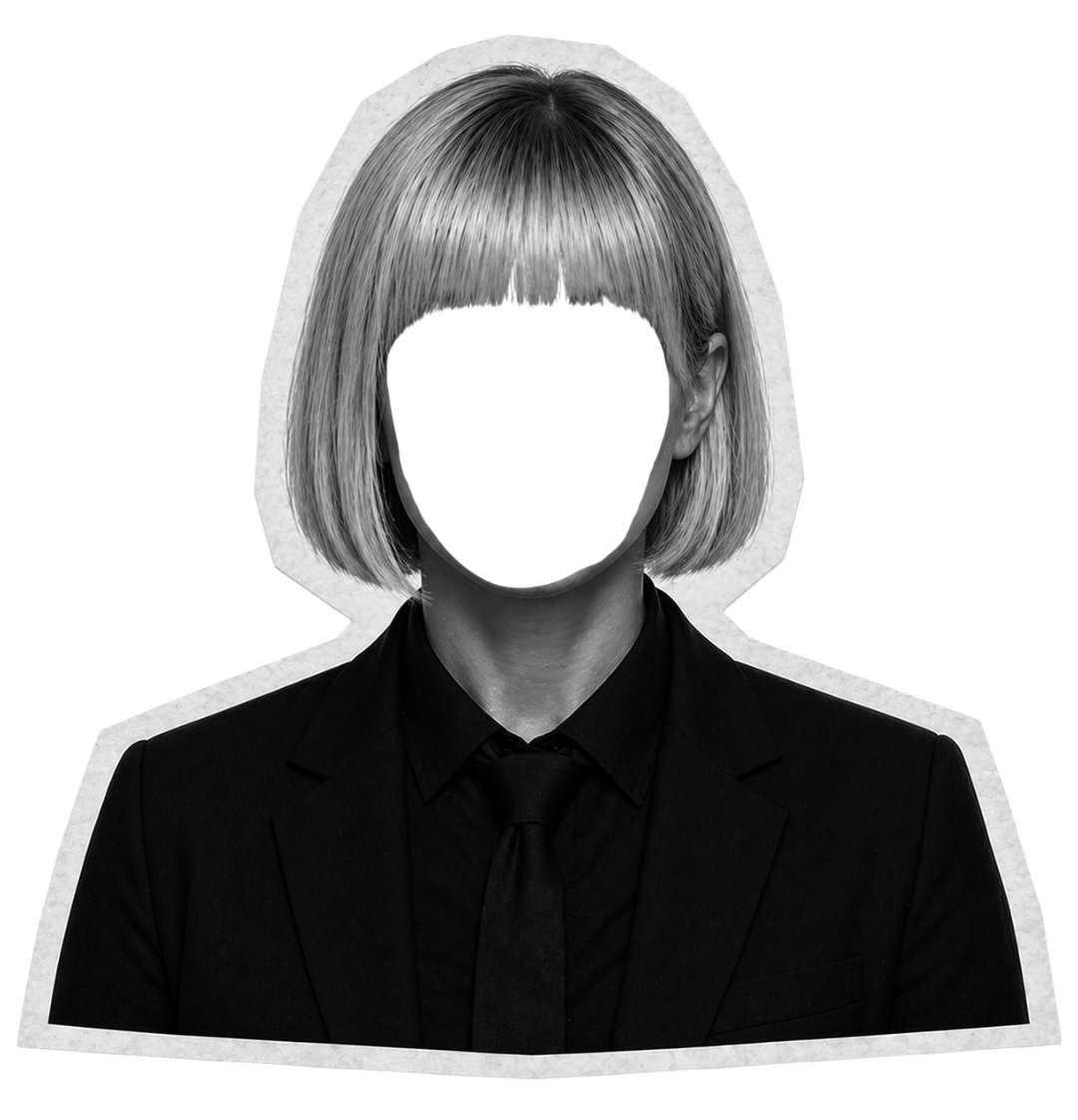 Black and white photo of a person in a suit with a bob haircut, but the face is a blank white oval for women navigating trauma and emotional overwhelm