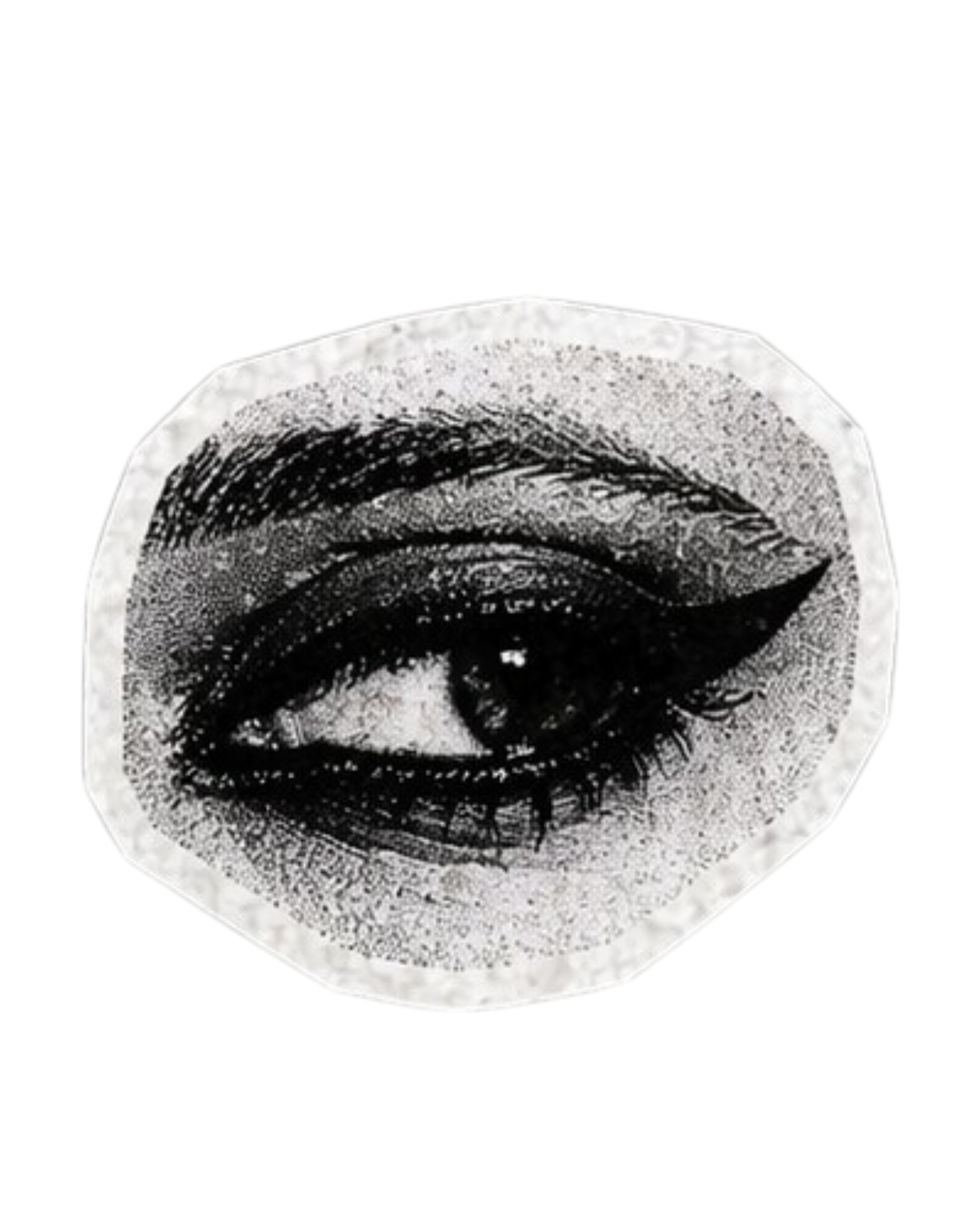 Close-up of an eye in black and white cutout sticker style for self-trust, emotional regulation, and healing