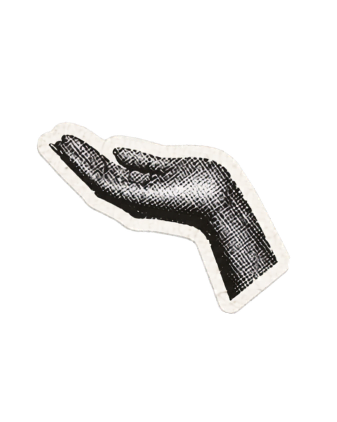 Black and white sticker of an open hand with the palm facing up for online therapy for deep feelers and creatives