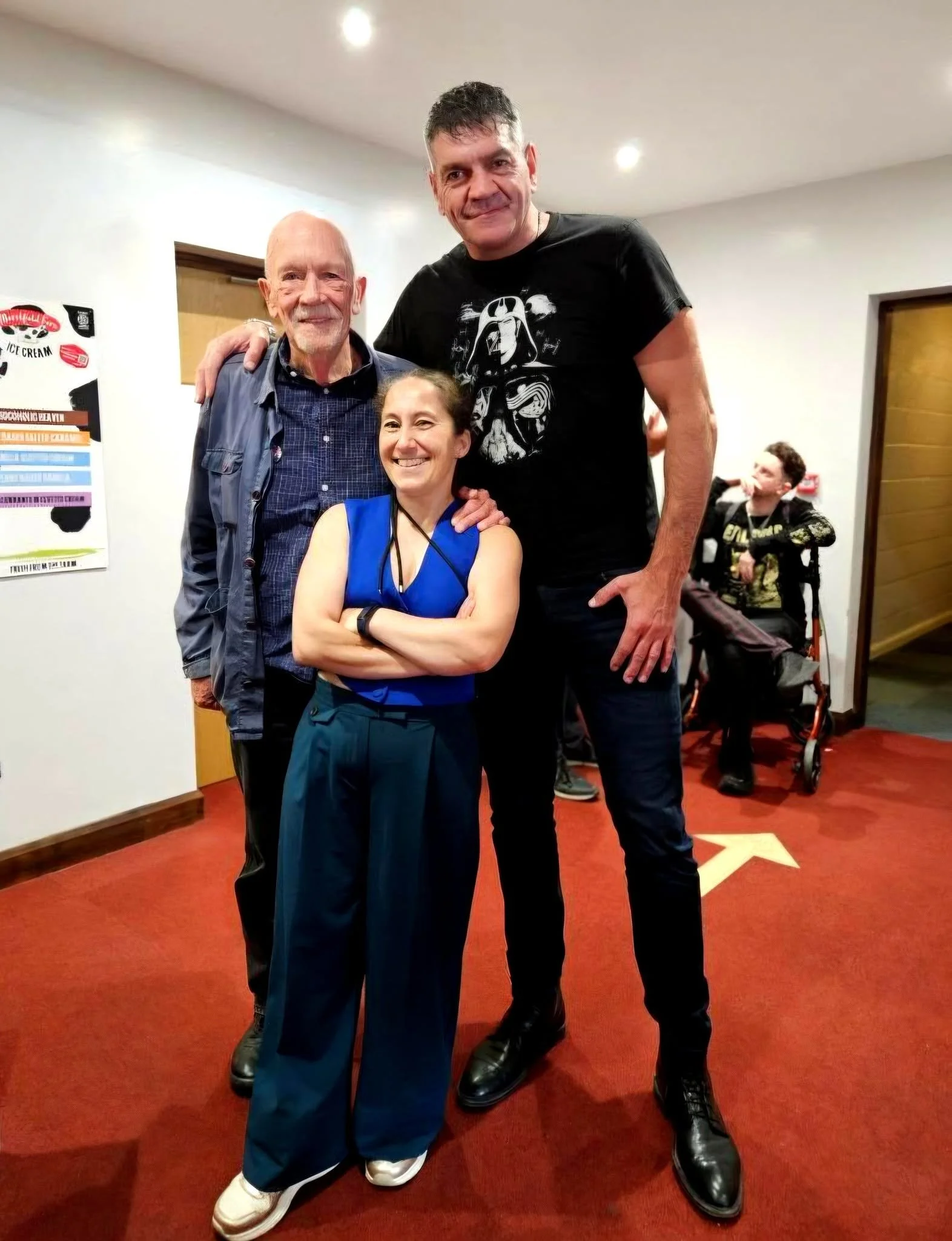 Hugh Ross and Luisa Guerreiro with Spencer Wilding at Rhyller Thriller in Rhyl Wales