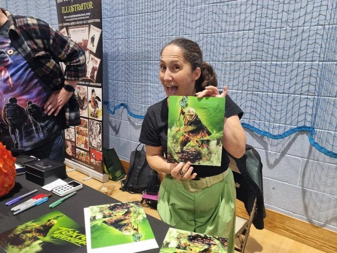 Luisa Guerreiro signing autographs at Cymru Horror Con in Cardiff