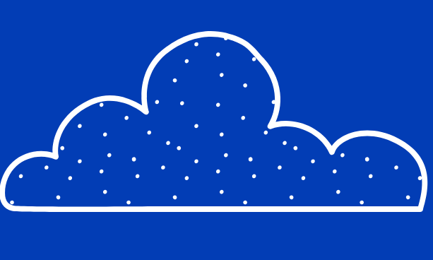 Outline of a cloud with small dots inside on a blue background.