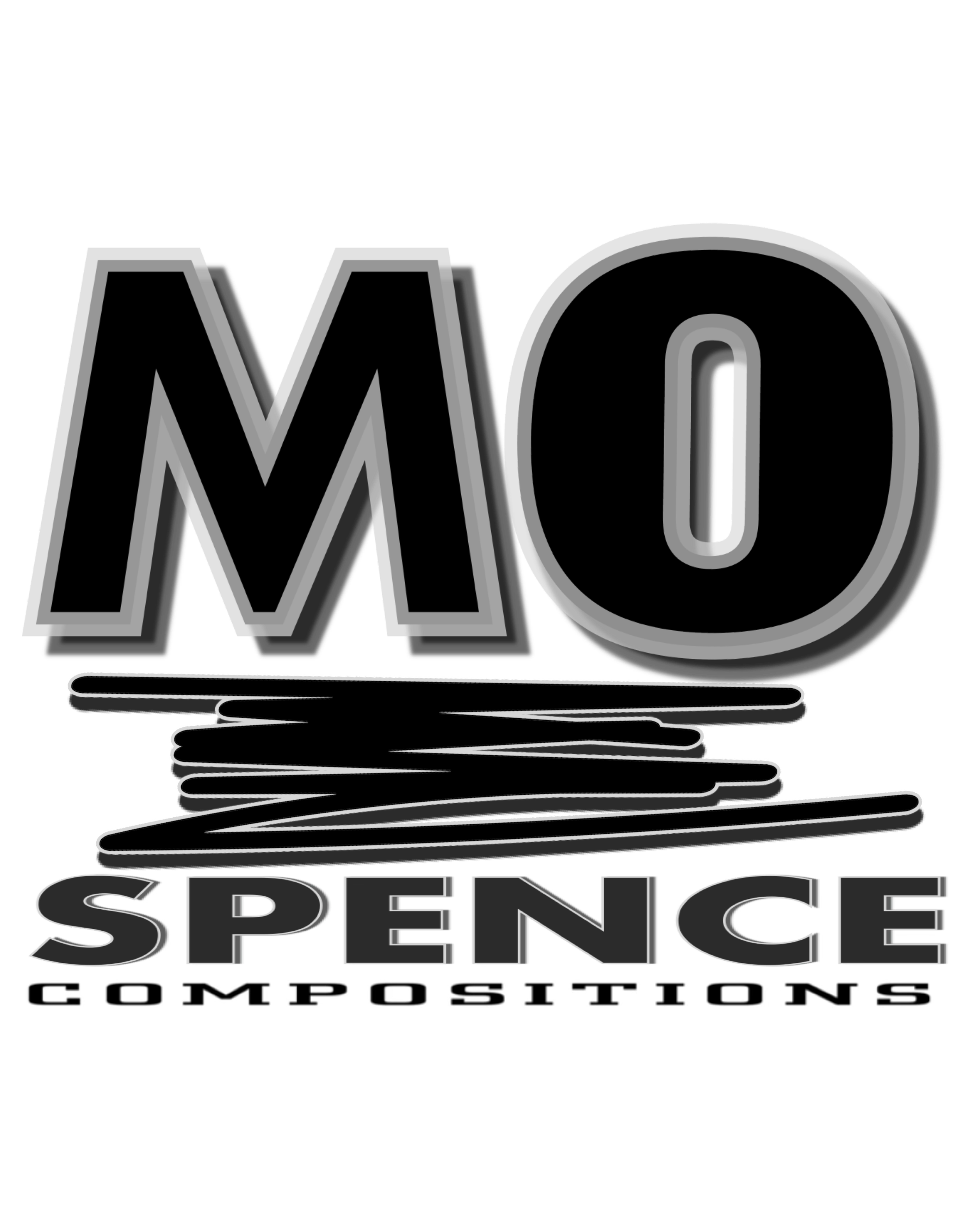 Black background with large silver 3D text reading 'MO' and smaller text below saying 'SPENCE' with stylized lines underneath.